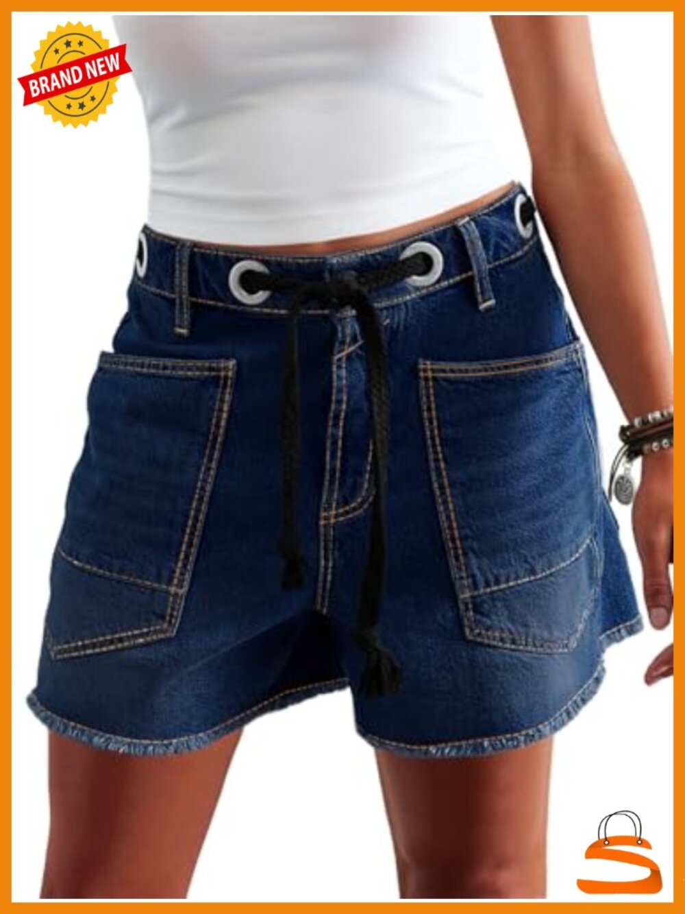 High Rise Drawstring Barrel Denim Shorts Wide Leg Boyfriend Style Jorts